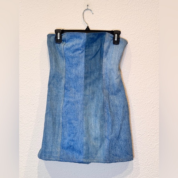 NWT $398 EB Denim Strapless denim mini dress patchwork Taylor swift blue corset - Picture 10 of 13